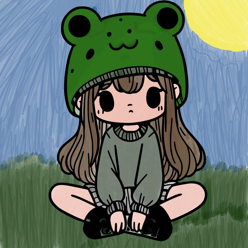 a girl wearing a frog hat and some frog socks