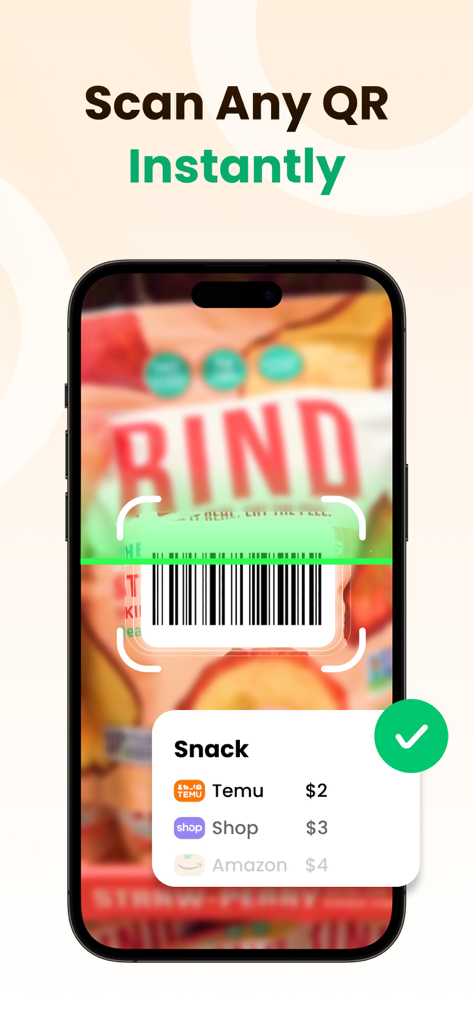 A mobile phone scanning a product barcode to show price comparisons from different online stores