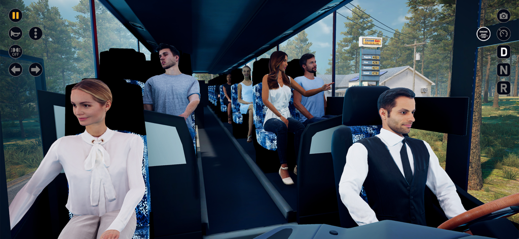 Interior realista de autobús de lujo con conductor y pasajeros en Bus Simulator EVO