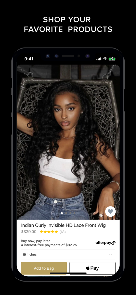 Wigdealer - Indian Curly Invisible HD Lace Front Wig product page on the Wigdealer iOS app