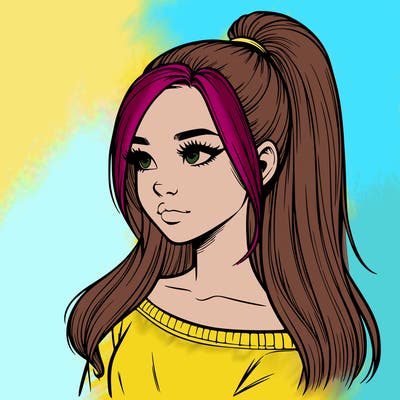 realistic girl with a high ponytail