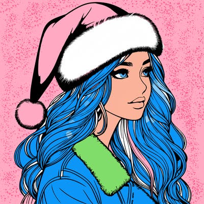 realistic girl in santa hat
