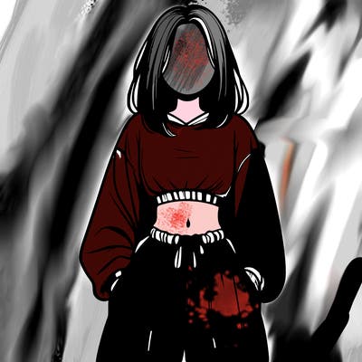 realistic girl faceless with baggy pants and a crop top