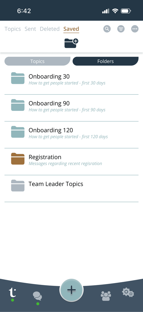 Topics™ - The saved folders screen of the Topics app displaying business onboarding categories