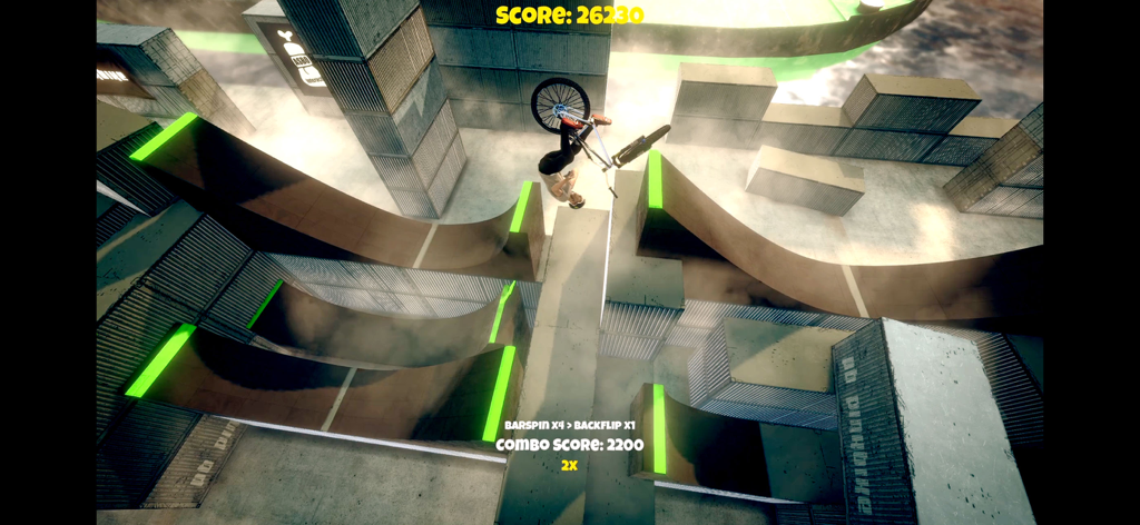 Shred! 2 - ft Sam Pilgrim 2023 - Gameplay di Shred 2 che mostra un trick backflip di mountain bike in uno skatepark industriale