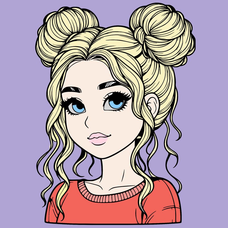 realistic girl with two buns in her hair