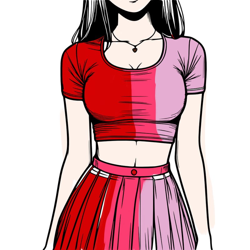 realistic girl wearing crop top and skirt