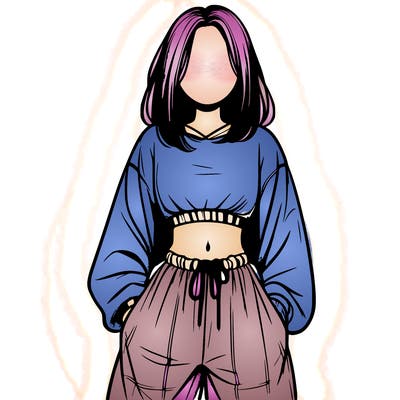 realistic girl faceless with baggy pants and a crop top