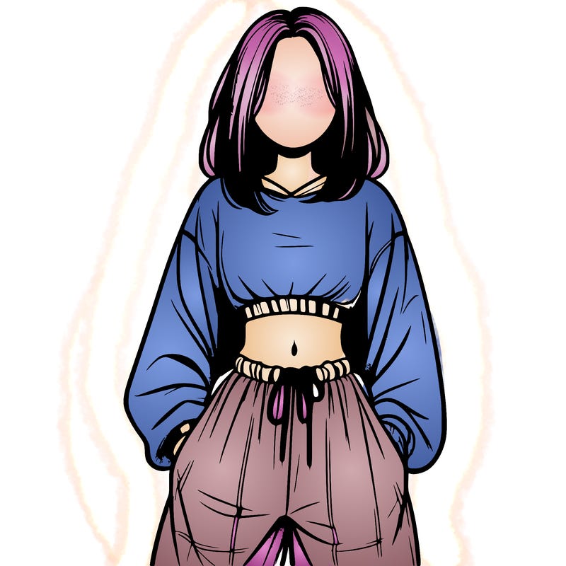 realistic girl faceless with baggy pants and a crop top