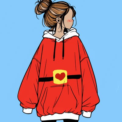 realistic girl with a oversized sweatshirt on and a bun