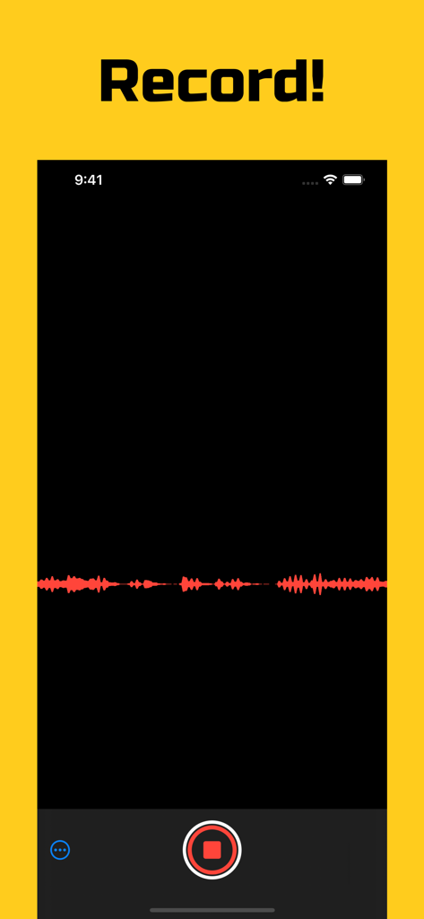 Voffect - Voice effect changer - Voffect app recording interface with a red audio waveform on a black screen.