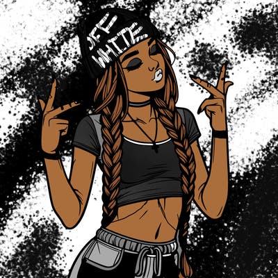 realistic teenage girl with braids and a beanie and crop top doing 🫶🏼