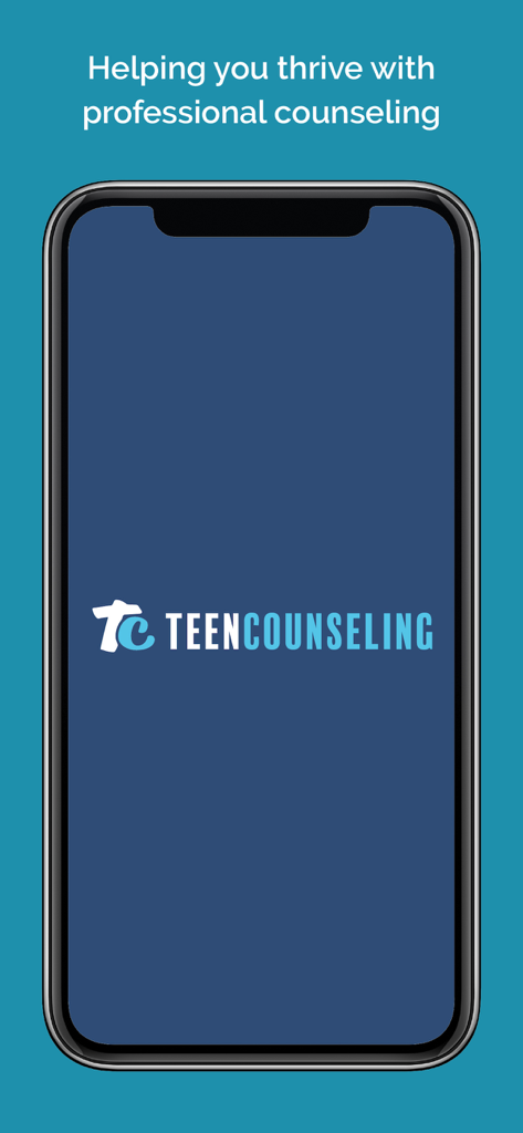 Teen Counseling 앱 스플래시 화면에는 모바일 기기에서 전문 상담을 통해 성공하도록 돕는다는 로고와 태그라인이 표시됩니다.