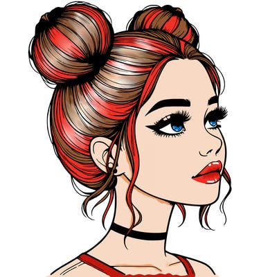 realistic girl with buns on the top of her head