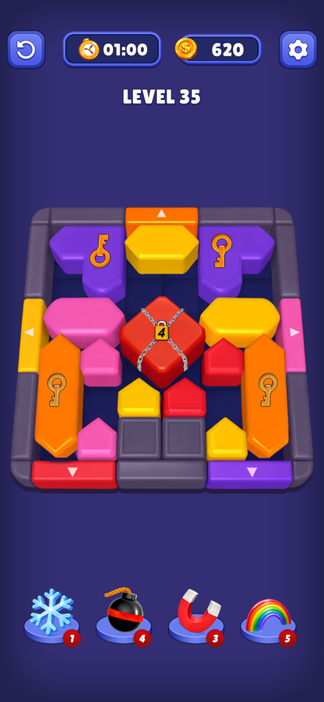 Arrow Color 3D Block Puzzle - Gameplay of Arrow Color 3D Block Puzzle showing a level with colorful blocks and directional arrows