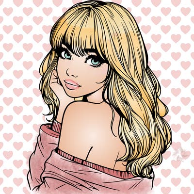 realistic girl with bangs looking over her shoulder