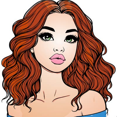 realistic girl with wavy hair and lips