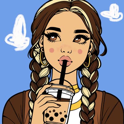 realistic girl with braided hair drinking boba