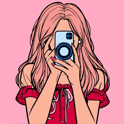 a realistic girl holding her phone taking pictures