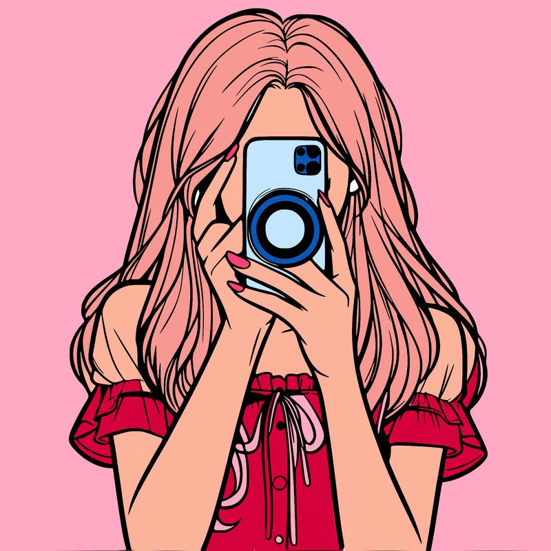 a realistic girl holding her phone taking pictures