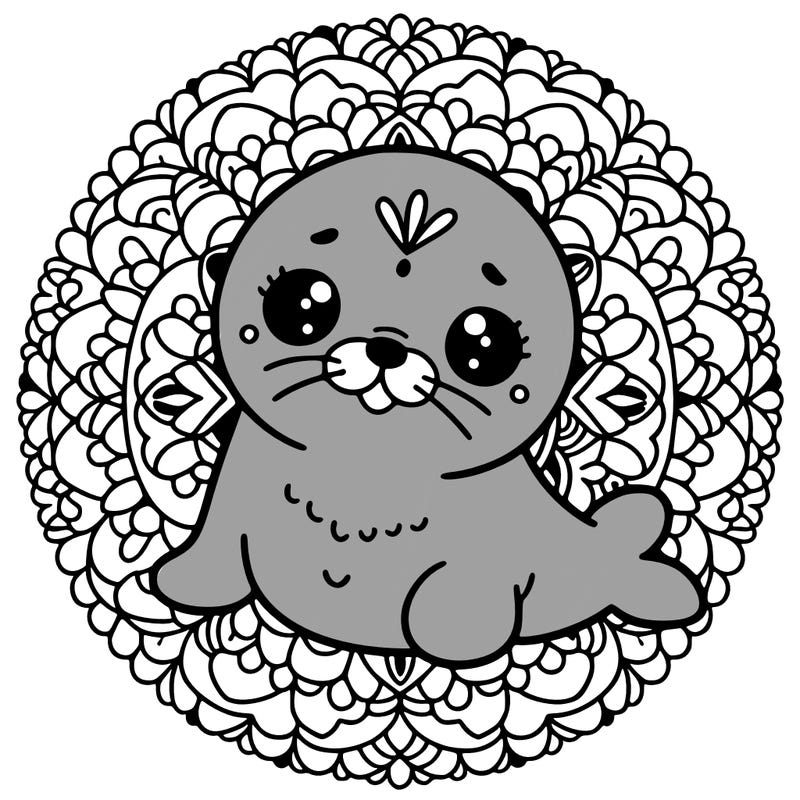 a cute baby seal mandala