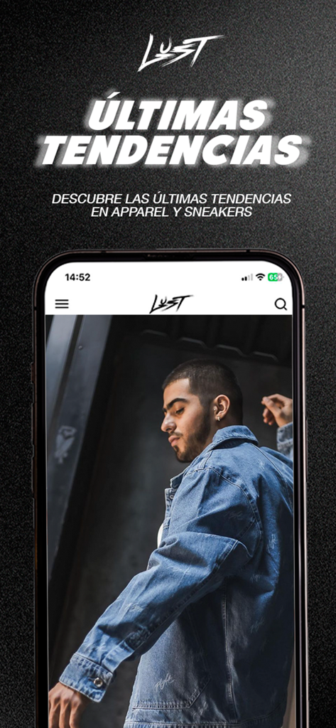 Lust Mexico - Lust Mexicoモバイルアプリの画面。最新のスニーカーとストリートウェアのトレンドが表示されています。