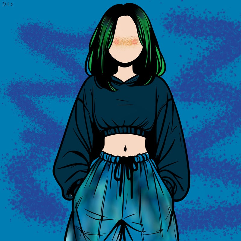 realistic girl faceless with baggy pants and a crop top