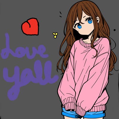 manga teen girl  in a sweater and baggy pants