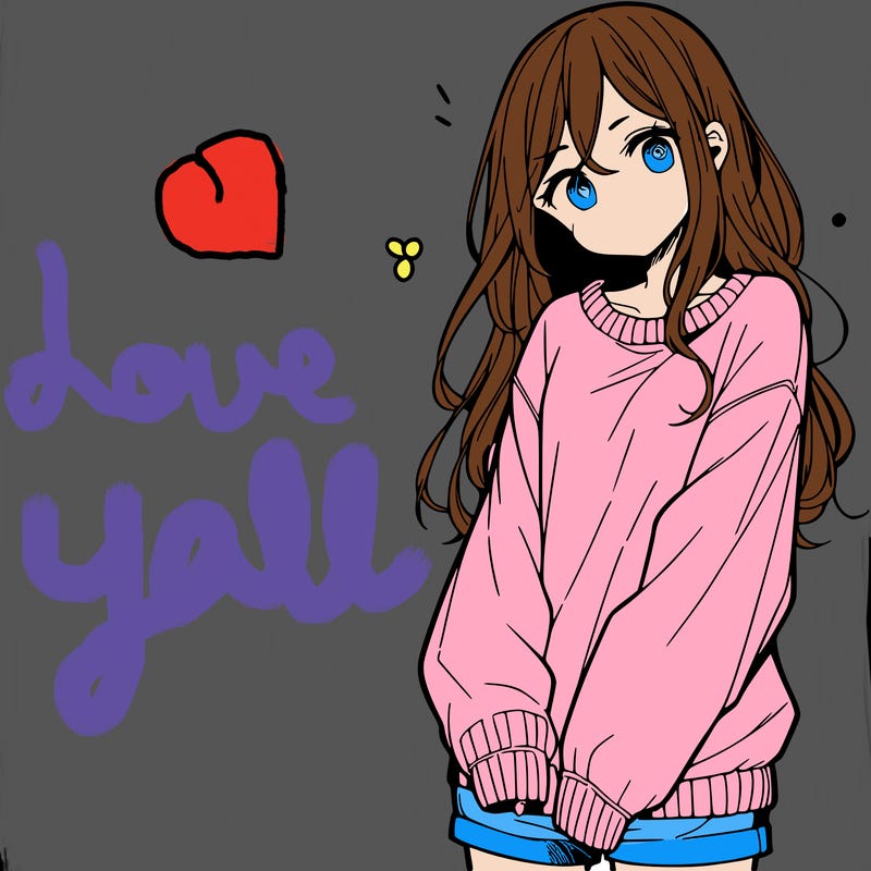 manga teen girl  in a sweater and baggy pants