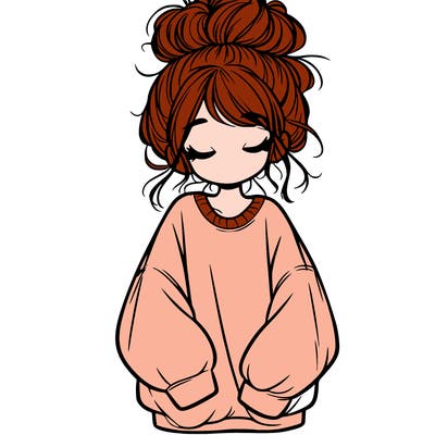 girl with baggy sweatshirt and messy bun
