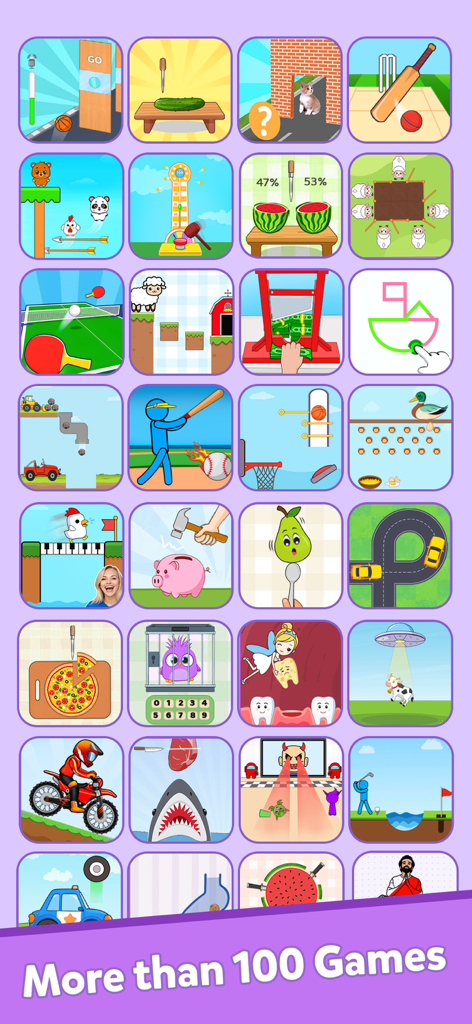 Una cuadrícula que muestra una gran variedad de minijuegos virales y puzles cerebrales