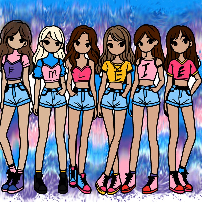 a group of girls wearing crop tops and shorts