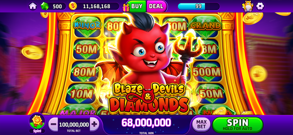 Blaze Devils and Diamonds slot machine gameplay featuring a red devil character and coin rewards