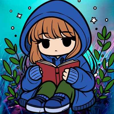 girl in oversized hoodie reading a book