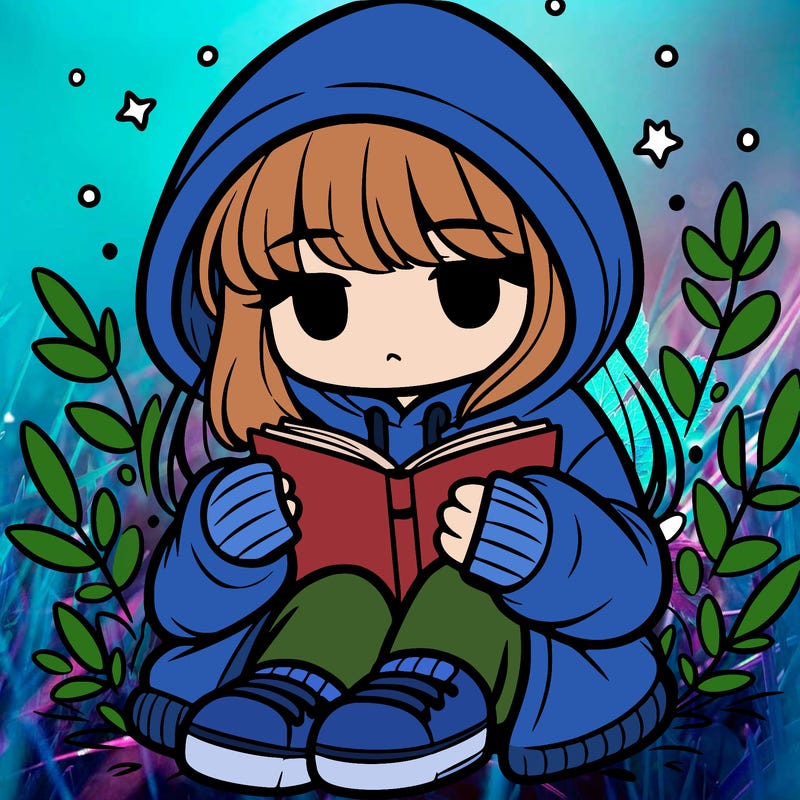 girl in oversized hoodie reading a book