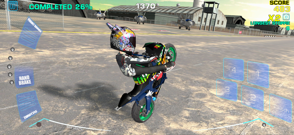 Stunt Bike Freestyle - A customized bike performing a wheelie stunt in Stunt Bike Freestyle mobile game