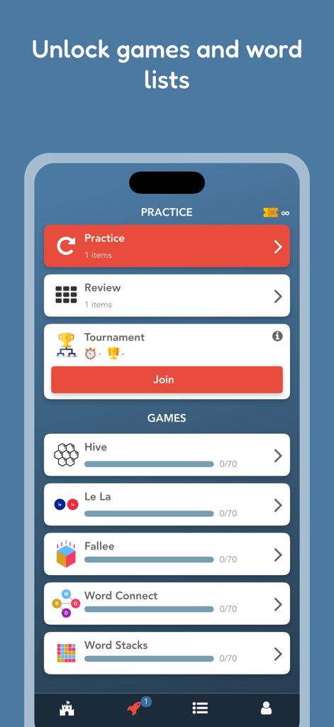 Tobo: Learn French Vocabulary - Tobo app interface showing various French vocabulary games and practice modes