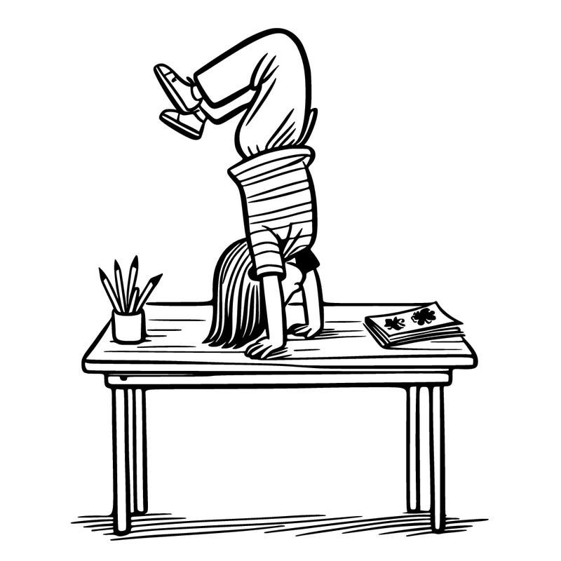 girl doing handstand on desk
