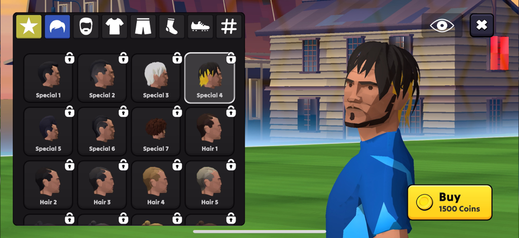 Soccer League - Football Match - サッカーリーグのキャラクターカスタマイズ画面で、プレイヤーのヘアスタイルのオプションが表示されている様子