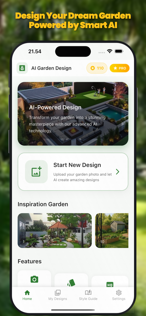 AI Garden Design landscape - AI Garden Design mobile app interface showing landscaping inspiration and tools for backyard transformations