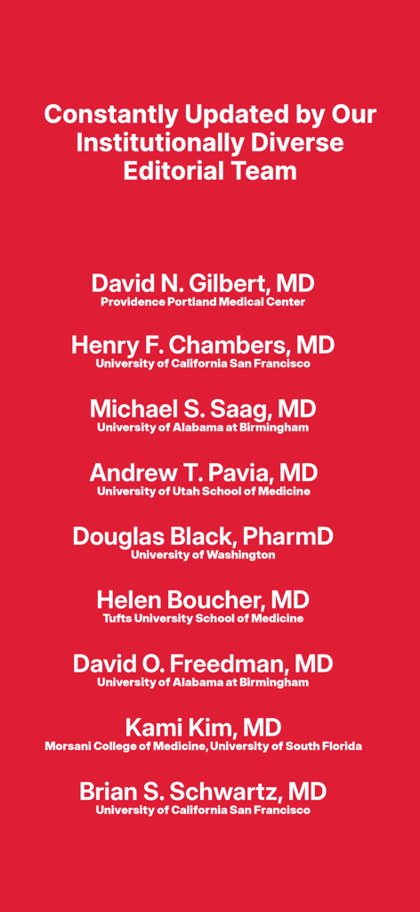 Sanford Guide Antimicrobial - List of medical experts and institutions on the Sanford Guide editorial team