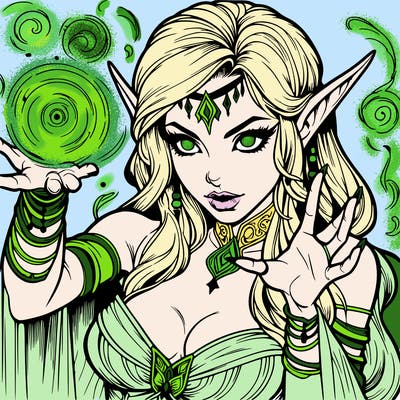 realistic scary beautiful elf sorceress casting spell