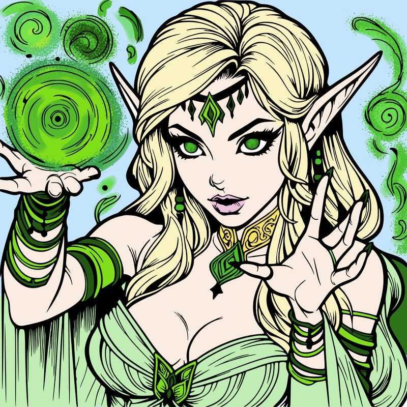 realistic scary beautiful elf sorceress casting spell