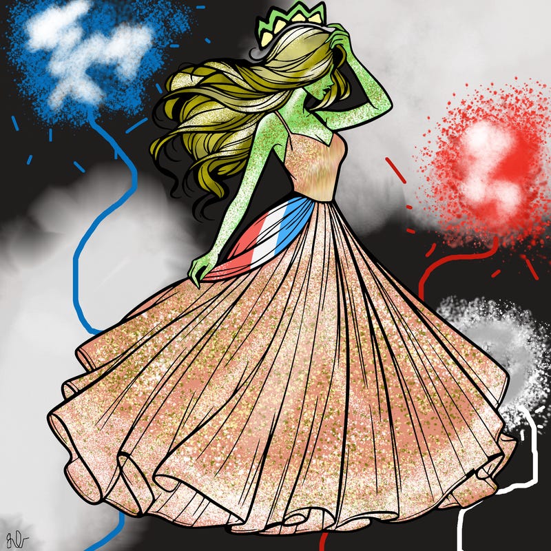 realistic woman with dress flowing in the wind