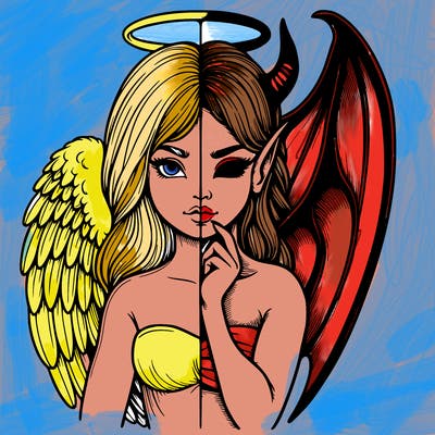 realistic angel half demon