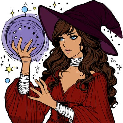 realistic women sorcerer using magic