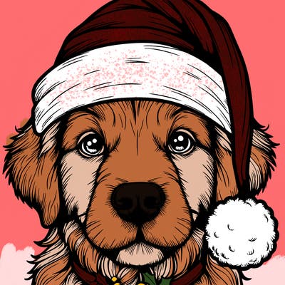 realistic dog with a christmas hat