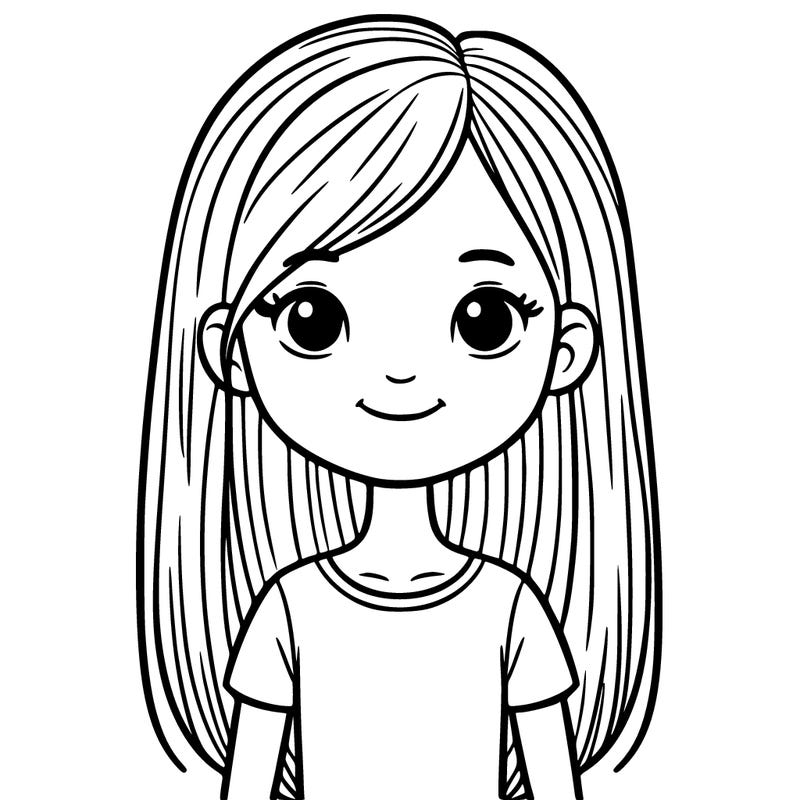 girl with straight hair down, wearing a t shirt