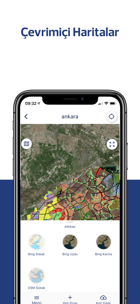 Nview - Nview mobile app interface showing online maps with CAD layers and base map options