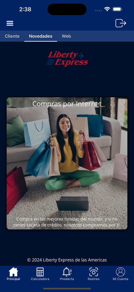 Liberty Express App screen featuring international online shopping and courier services